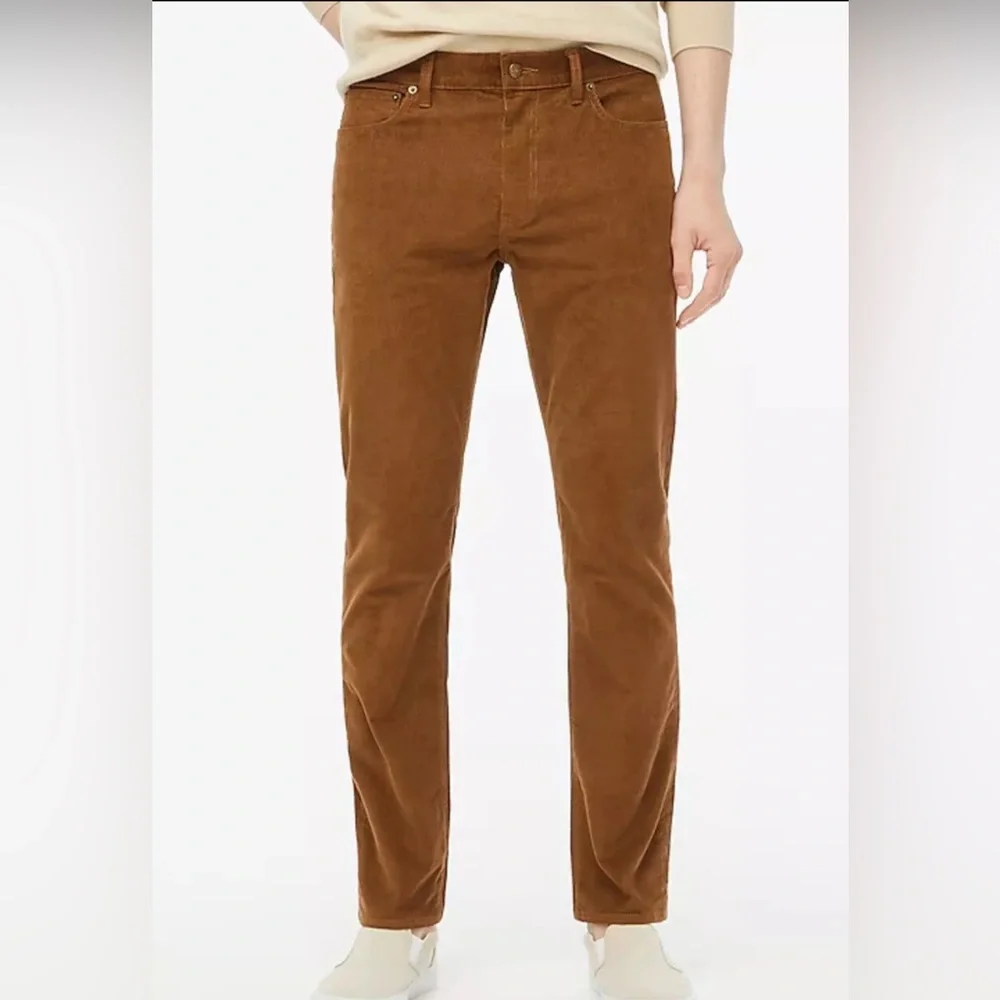 J Crew Flex Pants Men's 38x32 Brown Chino Corduroy Straight Slim Fit BOTTOM NWT✅
